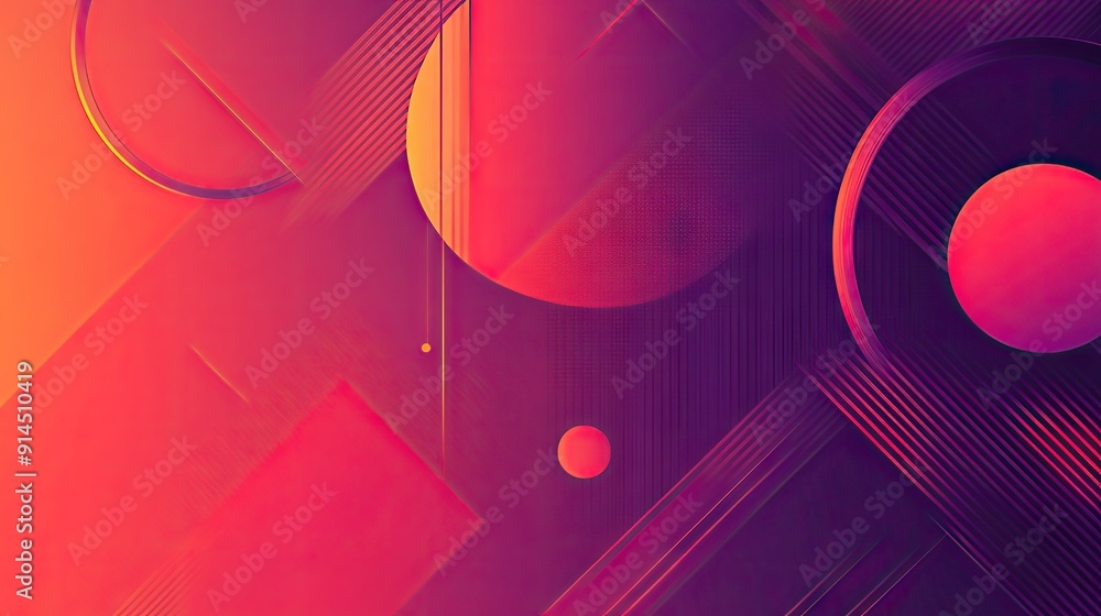 Poster red and purple gradient with geometric shapes, creating an eye-catching abstract background for vari