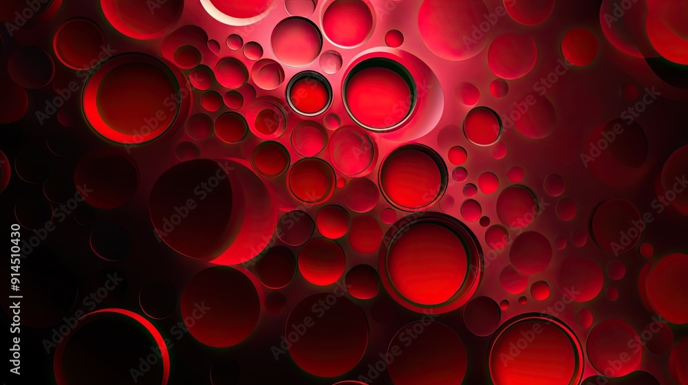 Poster red light circles and geometric patterns with bubbles and gradation lines in red and black, perfect 