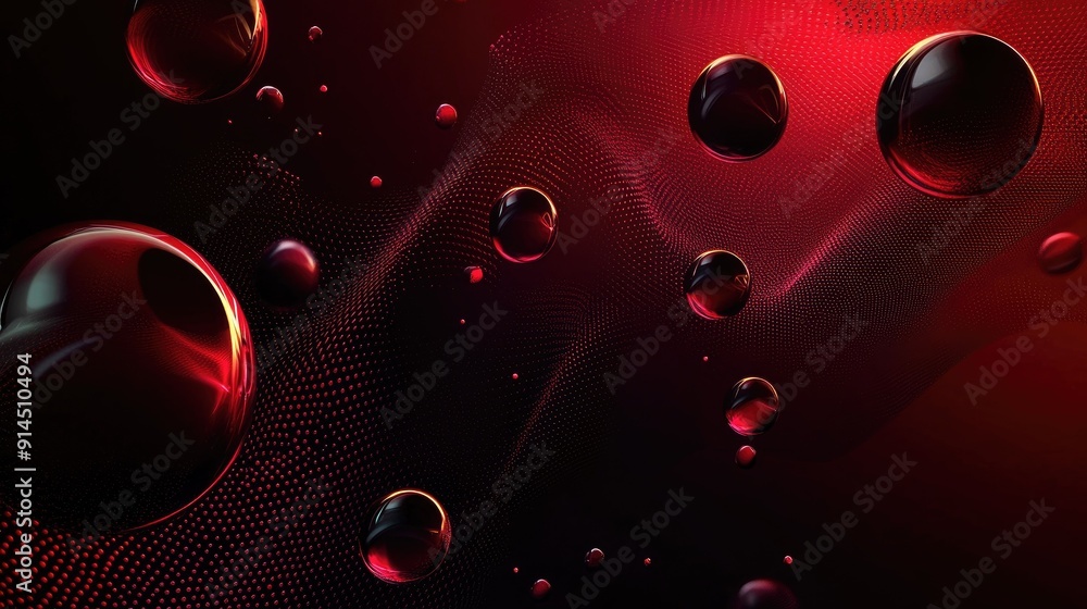 Aufkleber red light circles with geometric shapes and bubbles on a red-black gradient background, creating a c
