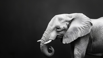 elephant head, grayscale isolated on black