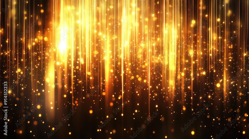 Aufkleber sparkling gold vertical lighting lines on dark background, creating a luxurious atmosphere with spac
