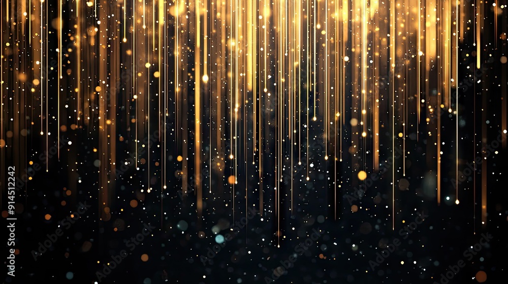 Aufkleber sparkling gold vertical lighting lines on dark background, creating a luxurious atmosphere with spac