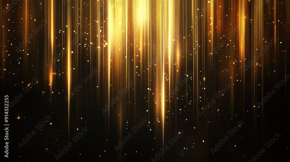 Aufkleber sparkling gold vertical lighting lines on dark background, creating a luxurious atmosphere with spac