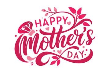 happy mother's day typography  on White Background 