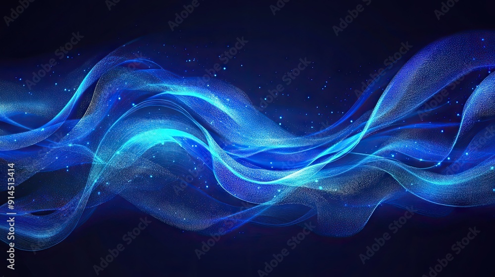 Poster vibrant glowing wave lines on a dark blue background, creating a captivating and stylish visual effe