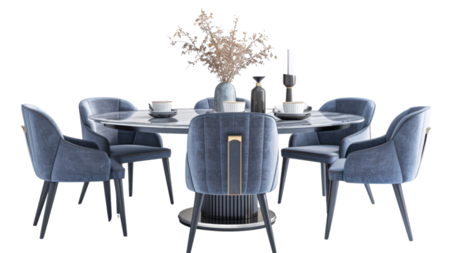 Luxury dining table set on transparent background