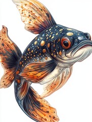 Fototapeta premium Watercolor Illustration of a Black and Orange Fish with Gold Spots