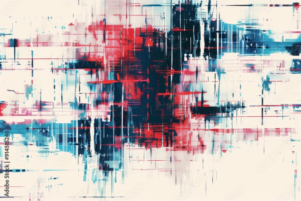Aufkleber abstract digital glitch pattern with red and blue lines on a white background a digital grid texture