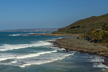 Scenic exposure along the Great Ocean Road with awesome natural formations, VIC, Australia