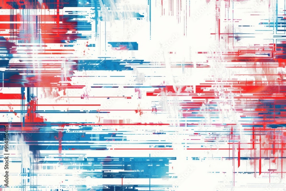 Aufkleber abstract digital glitch pattern with red and blue lines on a white background a digital grid texture