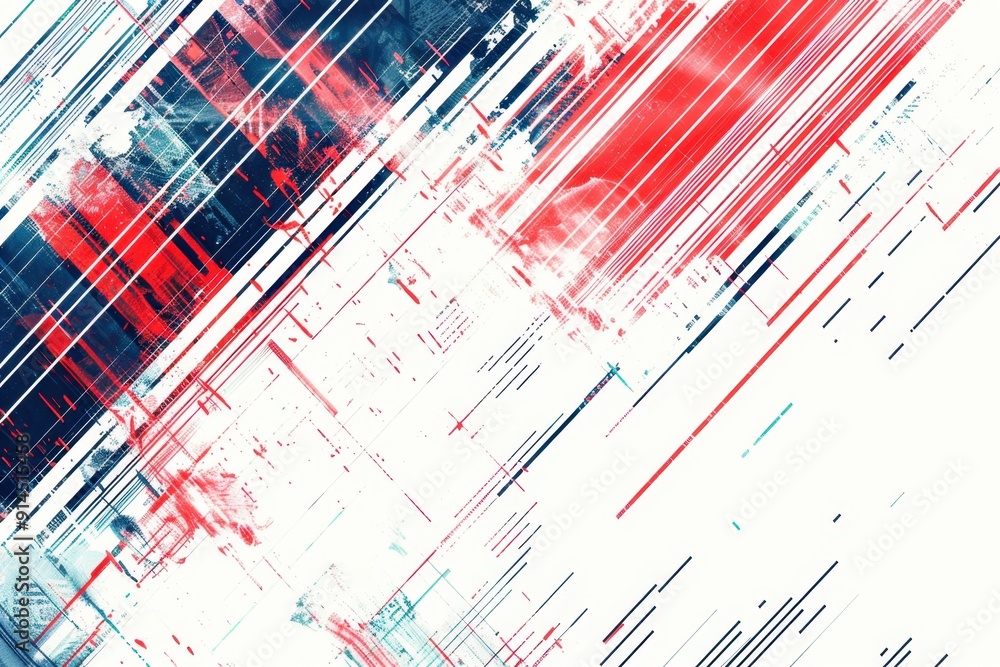Aufkleber abstract digital glitch pattern with red and blue lines on a white background digital data features 
