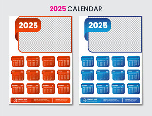 Unique wall calendar design template 2025 with 12 months included new year