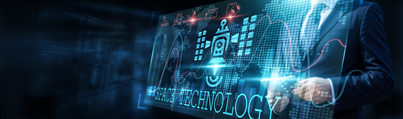 Space Technology Expert analyzing data using a celestial graph and astronomical volume with...