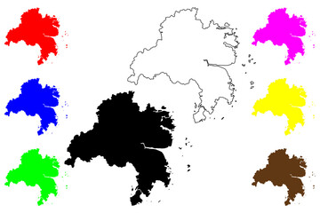Taizhou city (People's Republic of China, PRC) map vector illustration, scribble sketch Taichow Prefecture-level city map