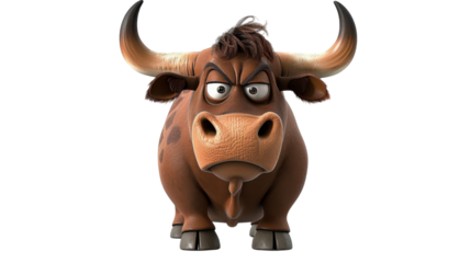 Cartoon angry cow on transparent background