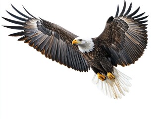 Naklejka premium A bald eagle soaring through the air with its wings outstretched