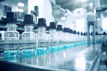 Medical Vials on Production Line at Pharmaceutical Factory