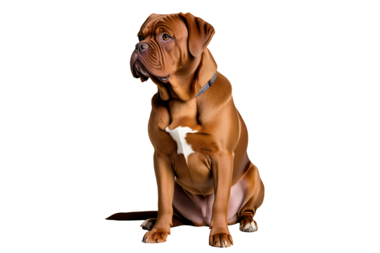 Playful Dogue de Bordeaux  png with a proud stance t, highlighting its robust, muscular build and cheerful demeanor