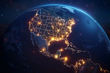 Glowing cities and starfilled sky seen from space at night demonstrate the beauty of our planet and cosmos