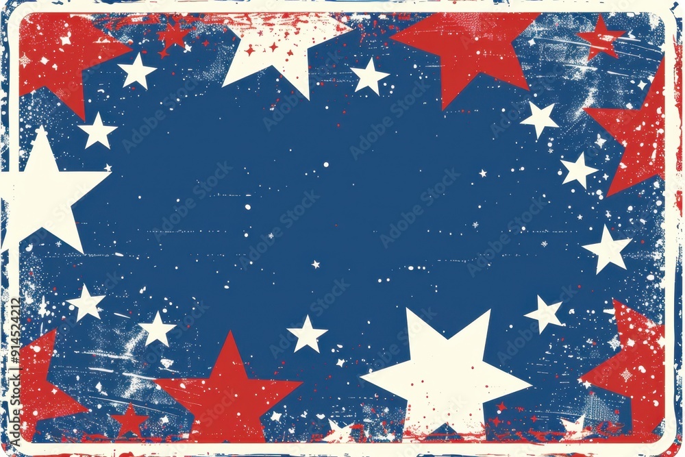Poster a simple red, white and blue border with stars on it for a blank page of paper for writing generativ