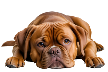 Muscular Mastiff Dogue de Bordeaux png with a playful stance and , showcasing its proud and strong build against a clear background.