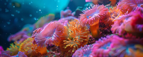 Obraz premium Colorful coral polyps under the sea, 4K hyperrealistic photo