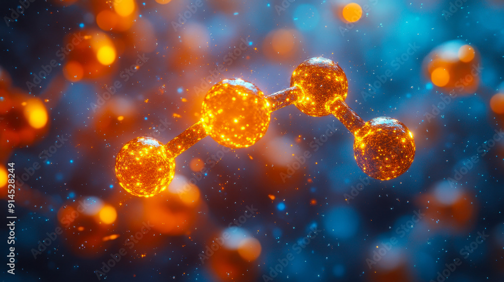 Aufkleber 3d visualization of molecule structure in glowing orange with abstract background, scientific concep