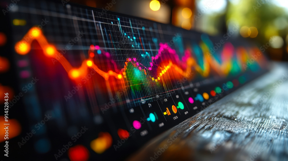 Poster vibrant creative big data charts with colorful analytics and graphs on a textured background at suns
