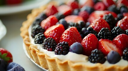 Luscious berry cheesecake crowned with fresh fruit medley