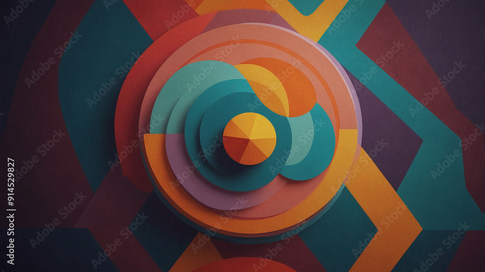 Poster colorful abstract circular layers with geometric patterns in vibrant colors