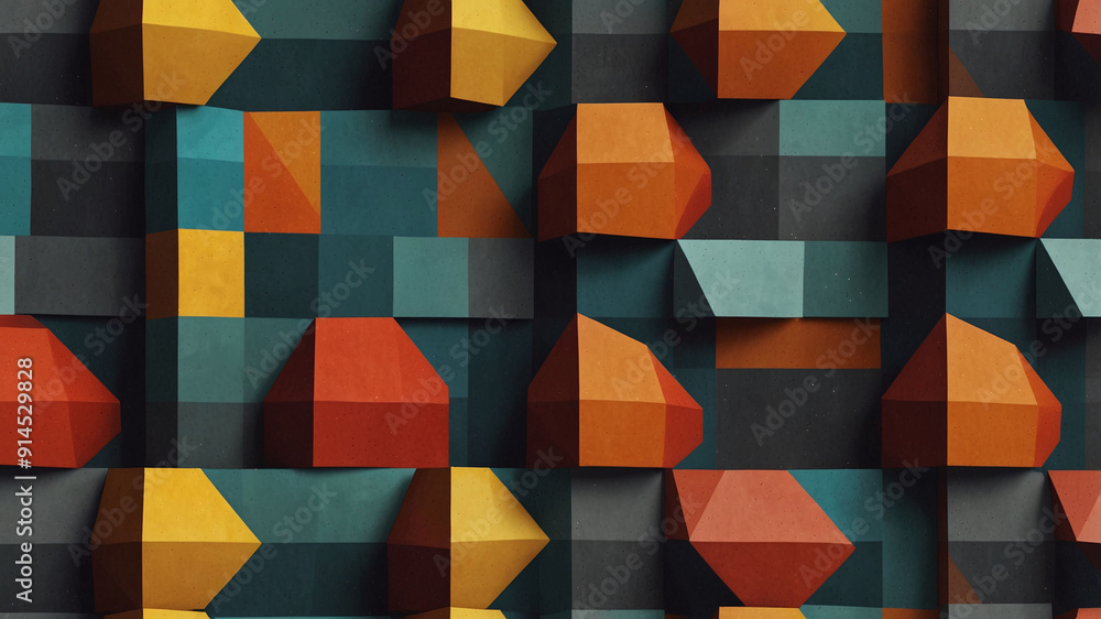 Poster abstract geometric pattern with 3d shapes and vibrant colors in modern design