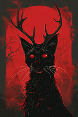 A cat with deer antlers on its head