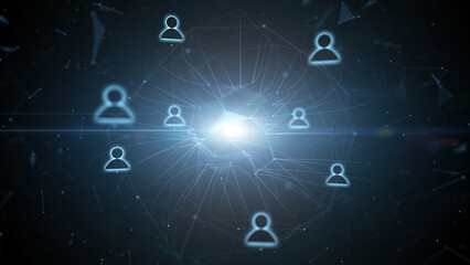 Obraz premium Digital technology people icons around business cyberspace network with lines illustration background. 