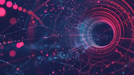 Red and blue digital pipeline with interconnected patterns.