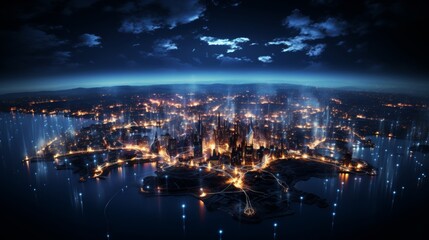 Obraz premium Stunning aerial views of illuminated cities at night.