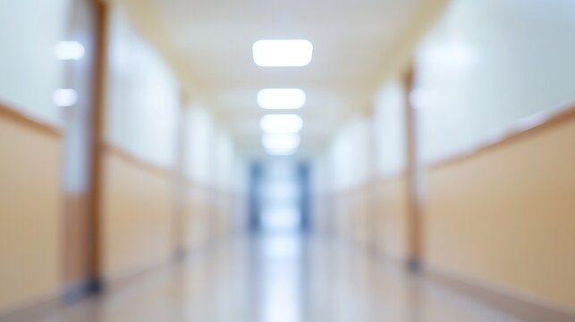 Blurred hallway with fluorescent lights