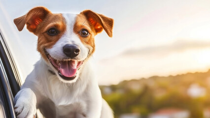 Head of Happy Lap Dog Looking Out of Car Window
