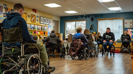 Obraz premium A community service project where students volunteer at a local disability support organization gaining firsthand experience and understanding