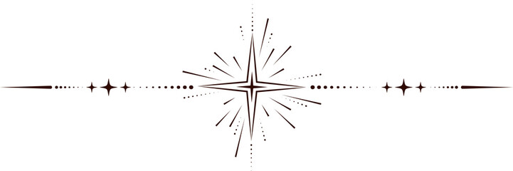 Magic border with celestial stars. Astrology fantasy decorative ornament. Divider with mystic spiritual symbols. Astral minimal design with elegant elements. © Chorna_L