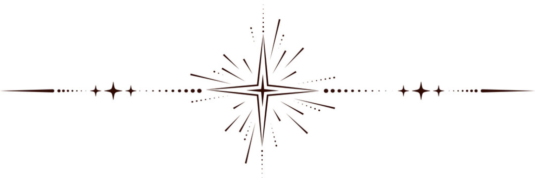 Magic border with celestial stars. Astrology fantasy decorative ornament. Divider with mystic spiritual symbols. Astral minimal design with elegant elements.