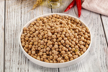 Dry chickpea seeds heap in the bowl