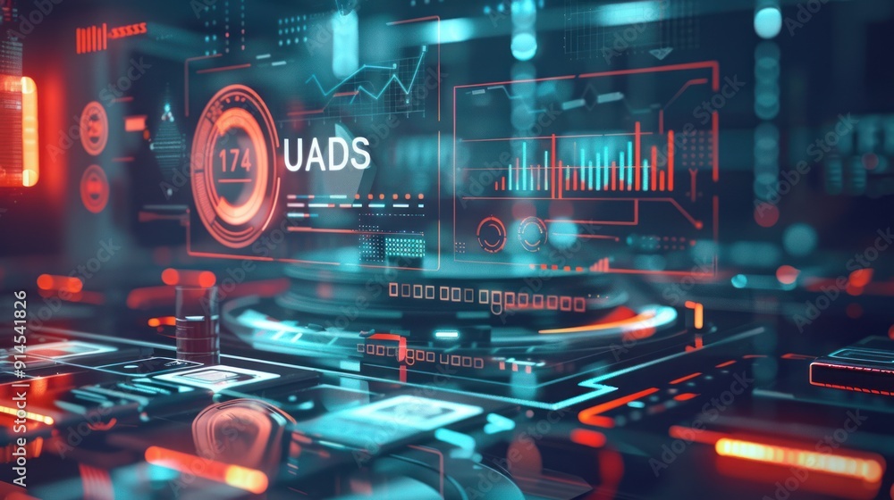Poster abstract digital interface with uads
