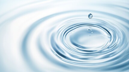 Close-up of water drop creating ripples, soft focus.