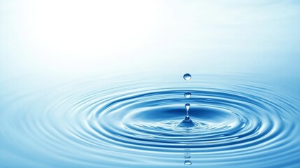 Water droplet rippling in blue, tranquil and serene.