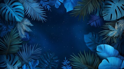 Blue themed jungle leaves with a starry background
