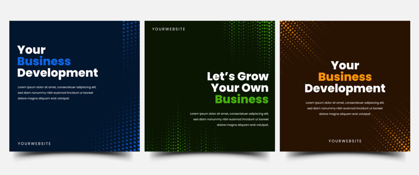 Set of editable square modern banner template with abstract gradient pattern elements