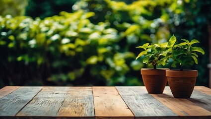 A rustic wooden table sits in the foreground of a vibrant meadow bathed in the golden glow of the setting sun. Rustic wooden table in with flowers the foreground with a blurred .