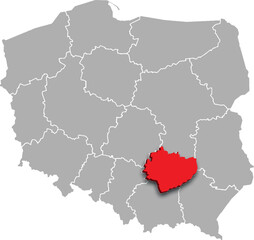 HOLY CROSS PROVINCE of POLAND 3d isometric map WITH ADMINISTRATIVE DIVISIONS