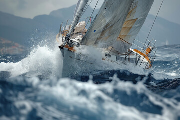 Obraz premium Breathtaking moments of sailing yachts racing amidst chaotic ocean waves