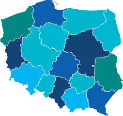 POLAND MAP WITH ADMINISTRATIVE DIVISIONS AND PROVINCES